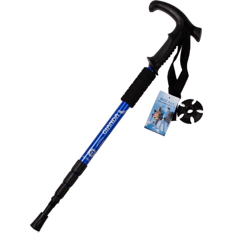 【新品】登山杖 四节越野跑手杖 t型手柄减震伸缩防身健走杖 徒步行走拐杖 儿童老人户外爬山杖