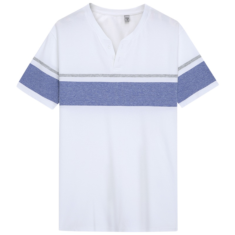 HODO红豆男装夏季男士短袖休闲T恤简约经典条纹款V领短袖T恤男