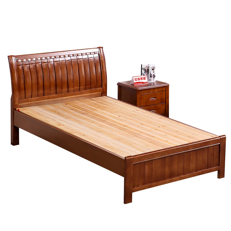 [红心家居]现代简约中式卧室单人床家具实木床1.2米床