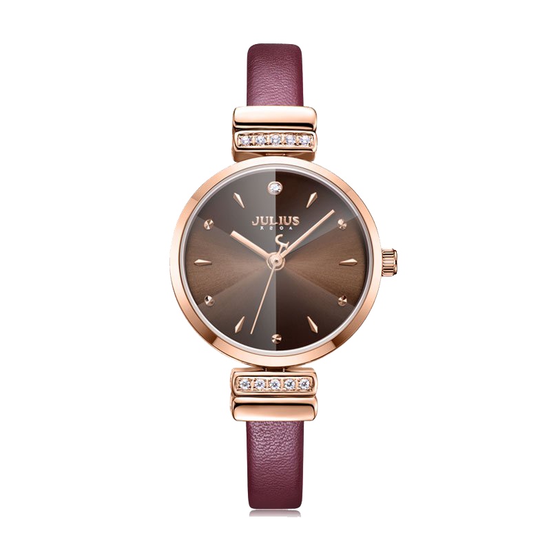 聚利时(Julius)新款时尚潮流太阳纹镶水钻手表女王范皮带石英表防水学生女士手表JA-1099