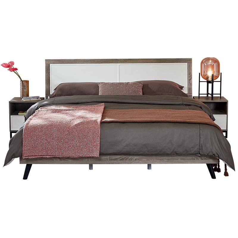 全友家私 轻奢双人床橡木纹饰面 卧室框架床后倾床屏现代北欧125605