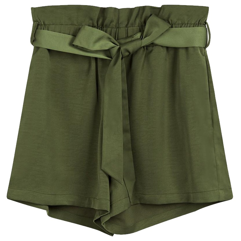 拉夏贝尔高腰休闲短裤女夏季新款韩版宽松学生a字热裤阔腿裤子_562 S 军绿