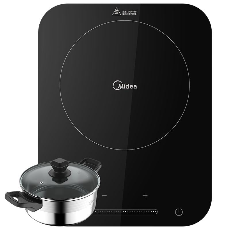 美的(Midea)电磁炉 WH2128 恒匀火 9档 整版智能滑动触摸2100W大火力微晶面板大线盘 (赠慕斯汤锅)