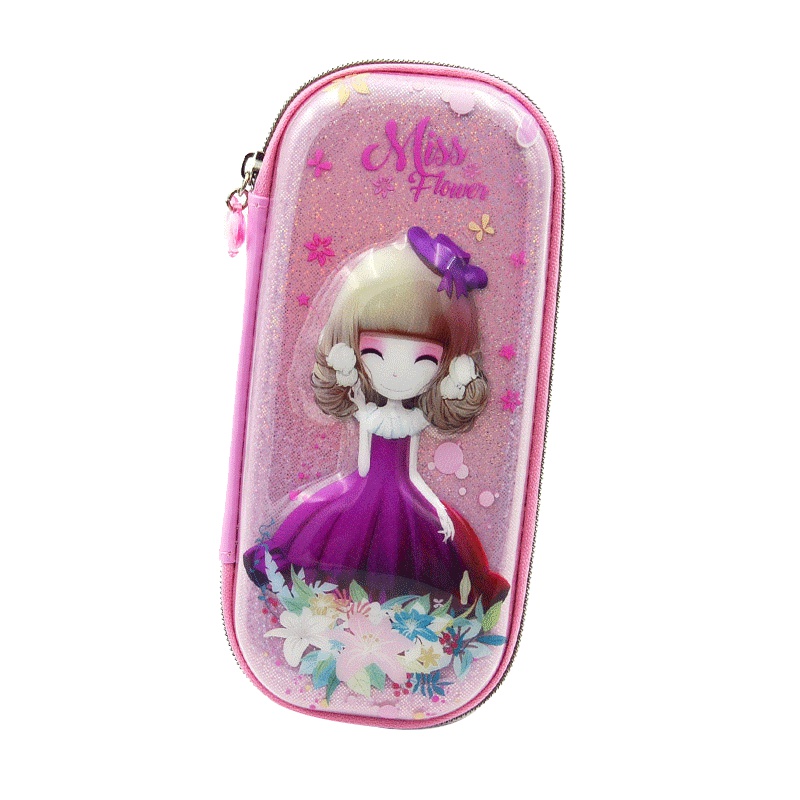 迪士尼多功能笔盒女童文具盒小学生铅笔盒防撞耐压大容量笔袋3D立体压膜小公主花花姑娘防水防摔笔盒 6003粉色笔袋