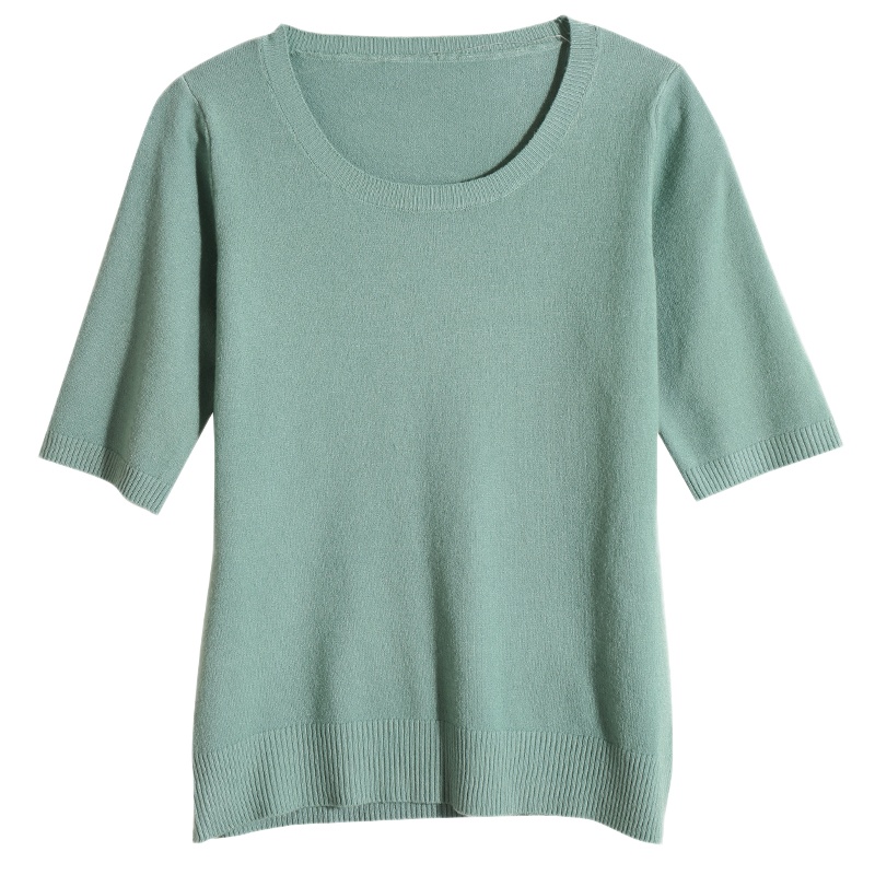 2021秋冬绒媛RE1019新款纯色女高领短袖针织打底衫女半袖修身百搭韩版潮牌女装