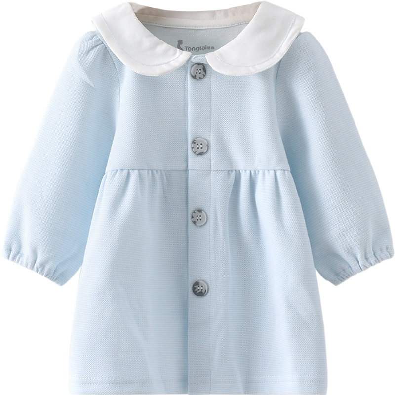 童泰(TONGTAI)2021年春秋新款5月-2岁婴幼儿潮萌女宝宝翻领对开扣上衣婴童裙衫儿童裙子