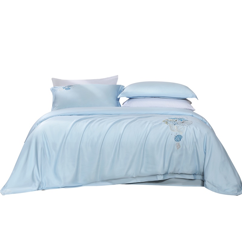 富安娜FUANNA家纺天丝混纺抗菌素绣床单套件床上用品简约床单被单枕套