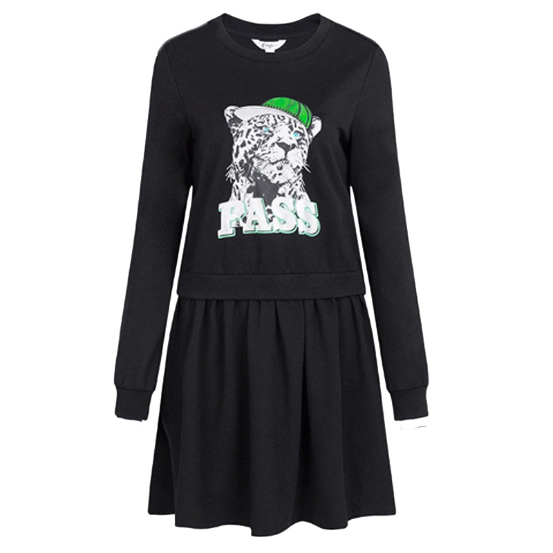 拉夏贝尔Candie's秋季显瘦印花拼接短款假两件连衣裙女30071522