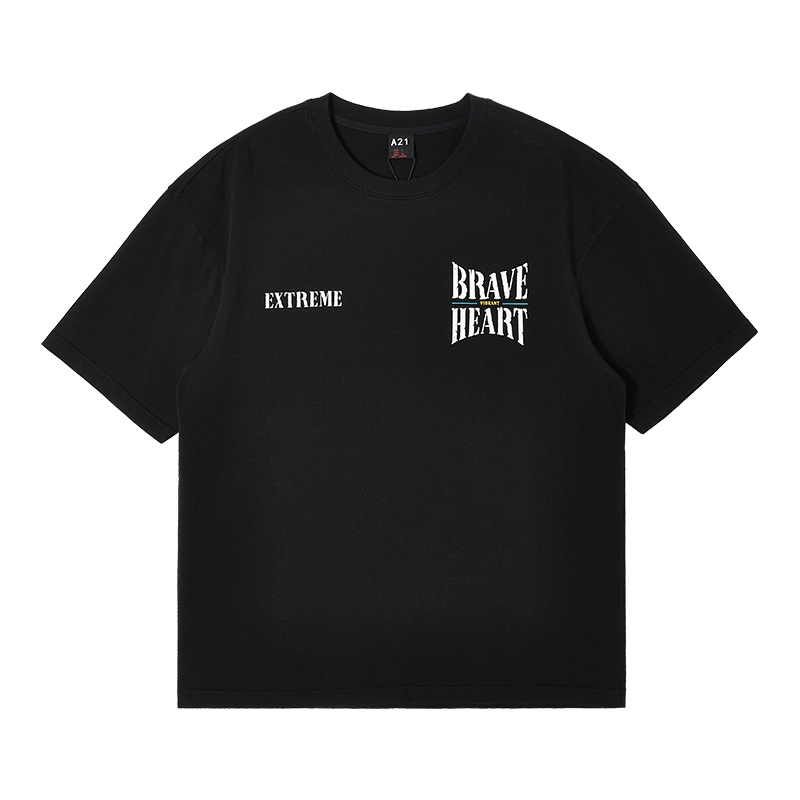 A21夏季2021新款男装 针织宽松圆领情侣短袖T恤衫男百搭女潮上衣