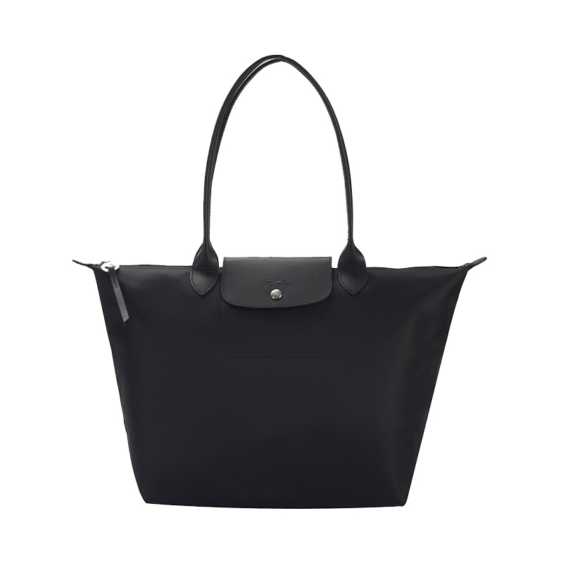 珑骧 LONGCHAMP 奢侈品 女士 Le Pliage Neo 系列黑色大号加厚帆布配牛皮革长柄手提饺子包