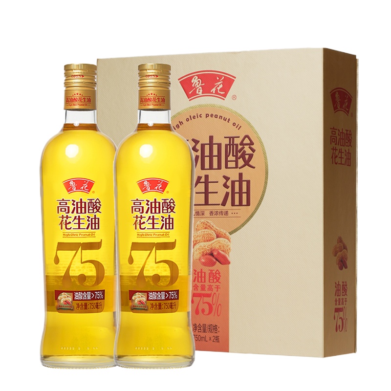 鲁花高油酸花生油750ml*2简装套装