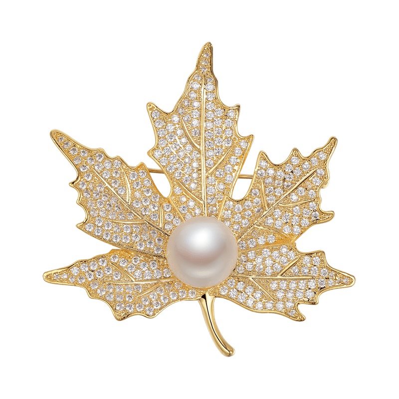 京润珍珠 梧桐叶 淡水珍珠胸针 11-12mm 馒头珠 叶子造型 珠宝 珠宝宠自己送妈妈