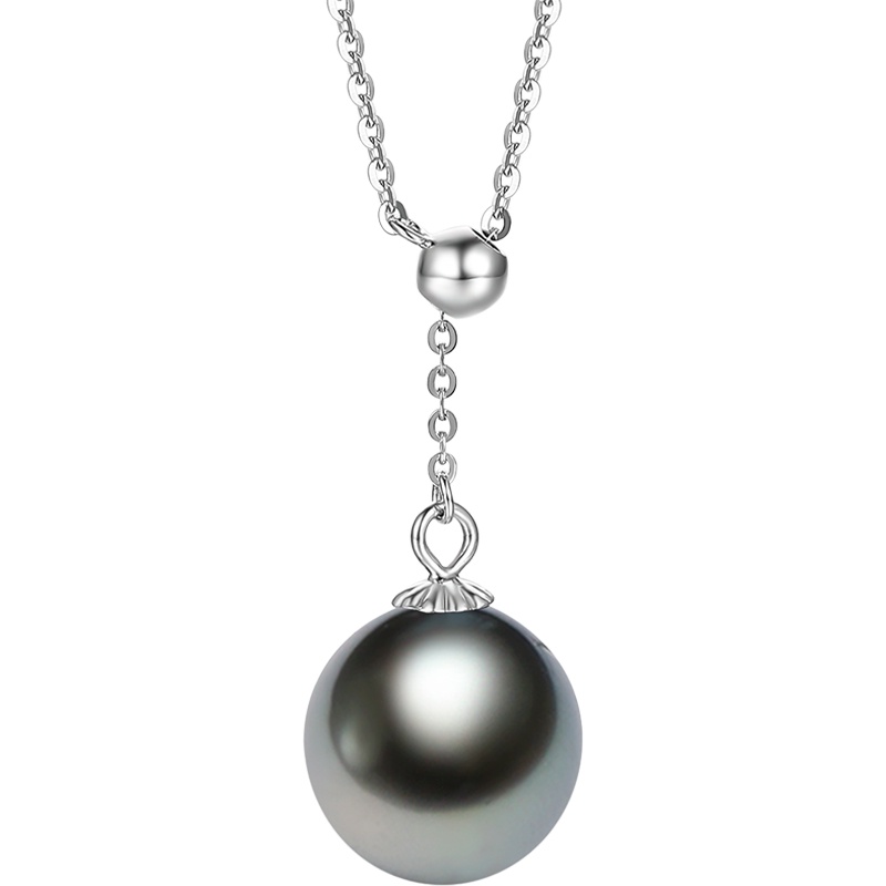 周大生珍珠吊坠女正品黑珍珠吊坠套链女18k金珍珠吊坠可调送女友
