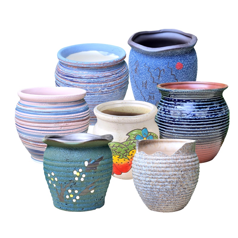 津沽园艺 花盆容器 陶瓷花盆多肉老桩盆花器大号粗陶盆罐型花盆透气好