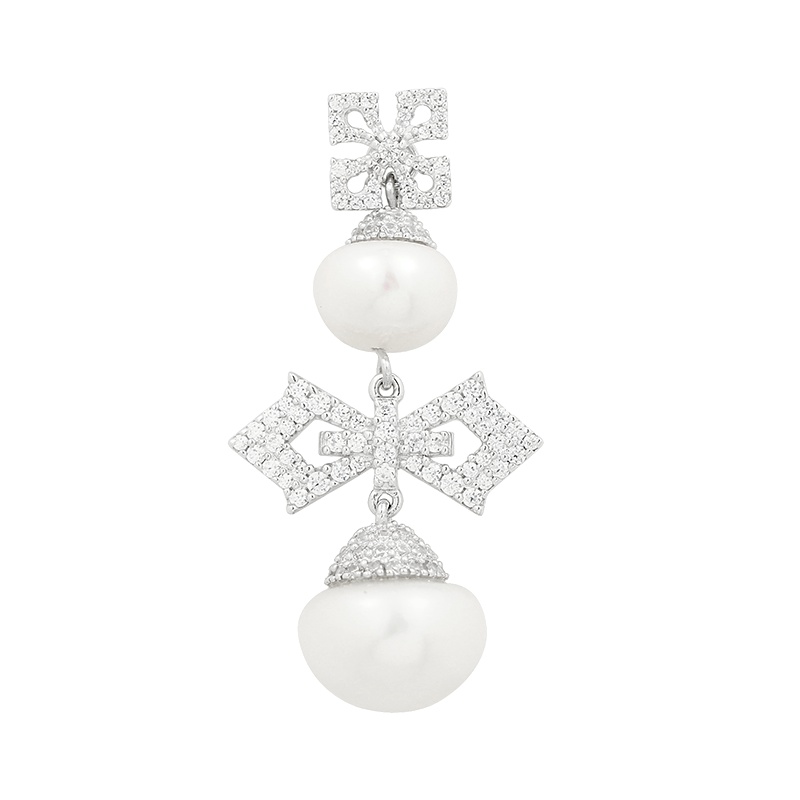 apm MONACO单只十字形耳环饰垂坠珍珠女士 气质宴会925银耳饰长款耳坠