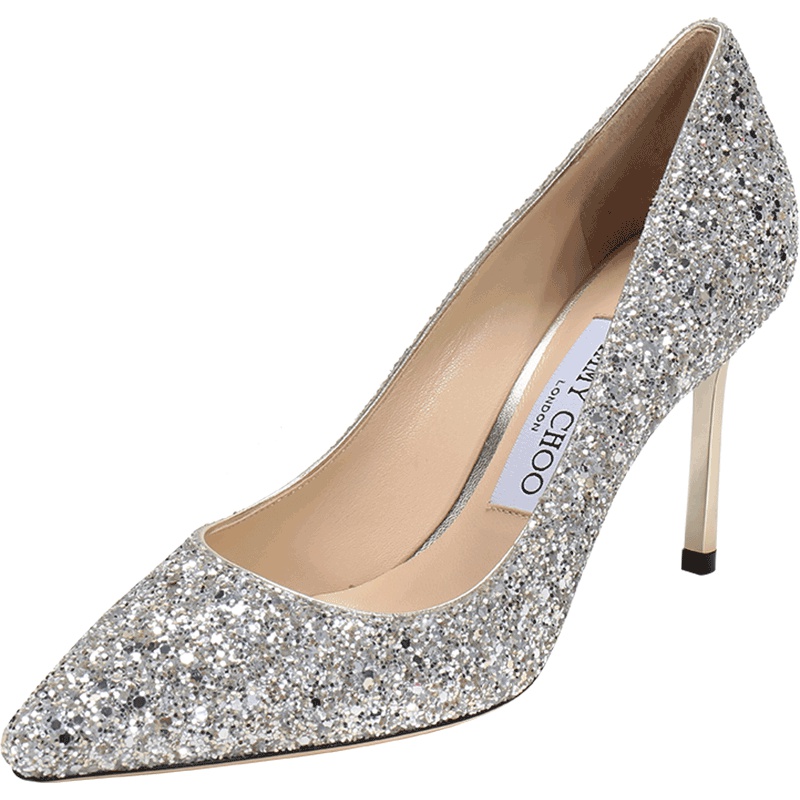 Jimmy Choo 周仰杰 女款粗闪光织物高跟鞋 ROMY 85 CGF 194