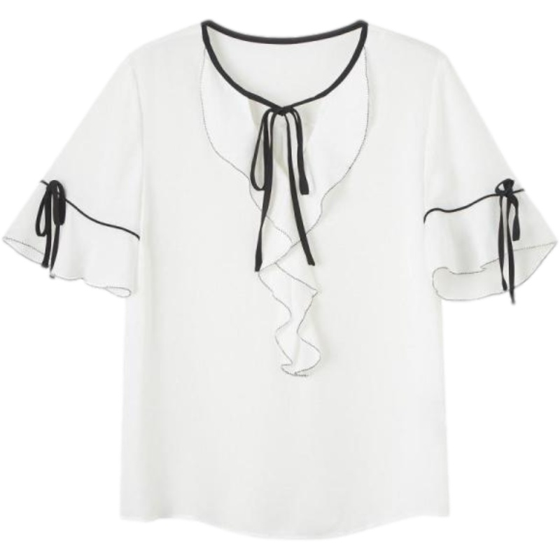 拉夏贝尔很仙的上衣洋气衬衫气质时尚雪纺衫女10021861_573 S 白色