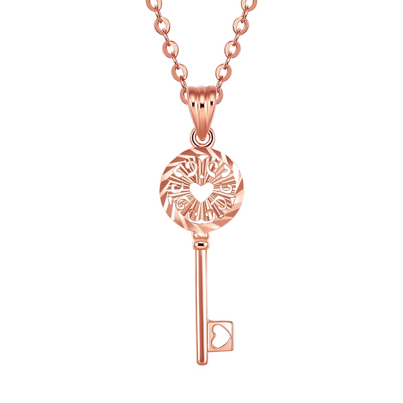 梦金园 18K金吊坠 秘密花园玫瑰金钥匙吊坠女士定价/不含项链 K金饰品首饰