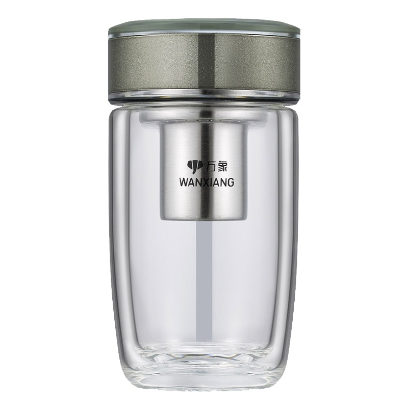万象（WANXIANG）晶智系列 玻璃杯双层便携家用茶杯 带过滤网商务办公水杯礼盒装V187L