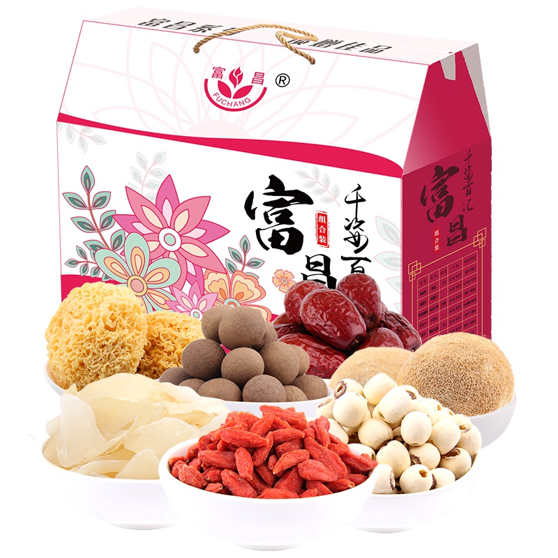 [年货礼盒]富昌千姿百汇礼盒1.486kg(银耳莲子百合猴头菇桂圆枸杞枣)团购员工福利节日送礼节日礼品定制