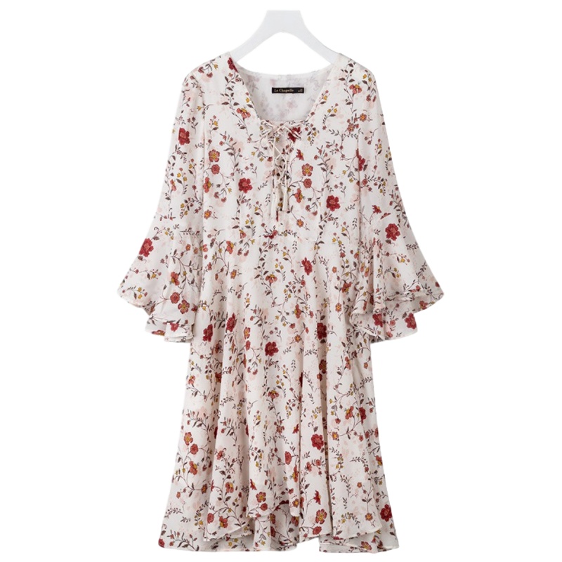 【苏】Laetia拉夏贝尔雪纺连衣裙女夏季新款显瘦韩版时尚气质荷叶边中长裙子