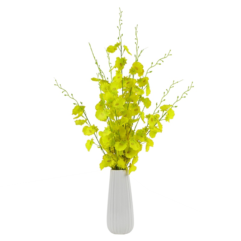 墨斗鱼 仿真花黄色跳舞兰8支2882花瓶插花客厅假花摆件塑料花高仿真花束装饰花绢花干花餐桌花摆