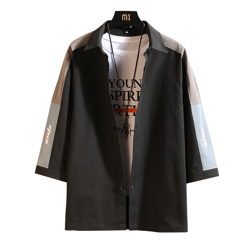 卡帝乐鳄鱼(CARTELO) 夏季新款男士衬衫时尚怎么印花休闲潮流七分袖衬衣