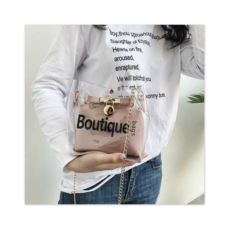 桂兰珊（Guilanshan） 韩版时尚包包女2020新款潮透明果冻包个性链条字母手提单肩斜挎包