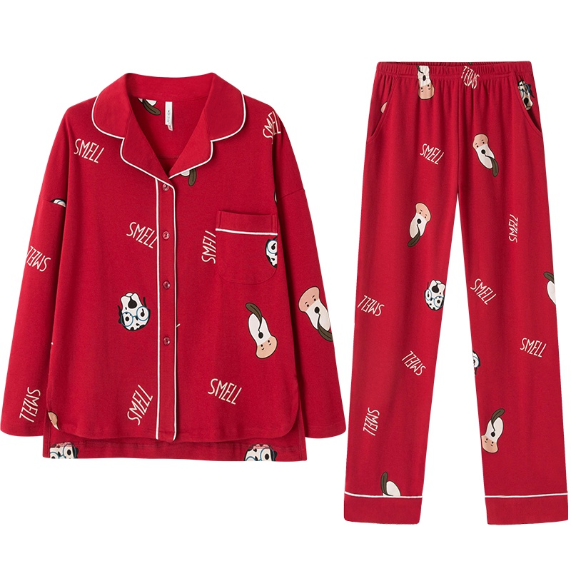 安之伴情侣睡衣春秋冬棉质长袖婚庆开衫男家居服结婚全棉套装