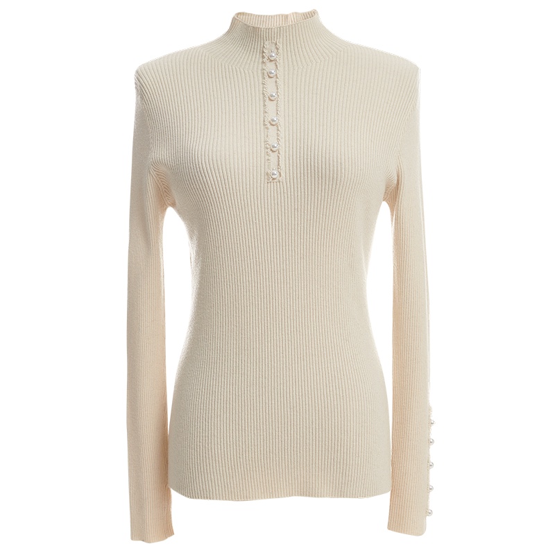 欧昵雪冬装半高领钉珠针织衫上衣女修身长袖毛衣打底衫