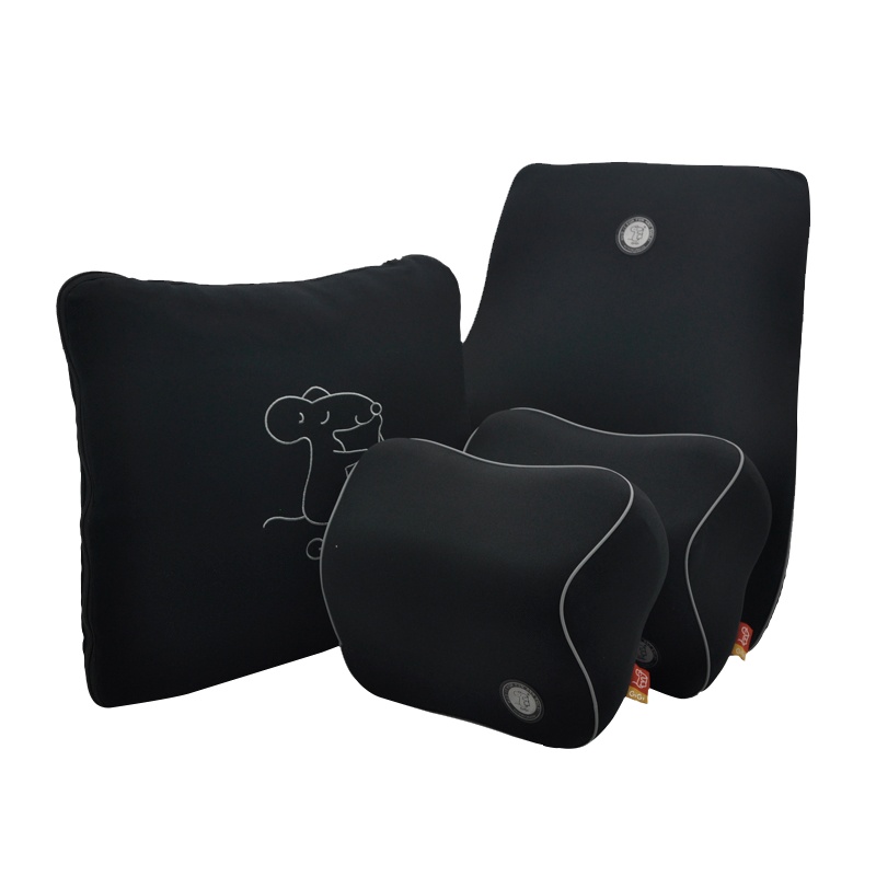 吉吉(GiGi)汽车头枕腰靠 A3太空记忆棉腰靠垫 护颈枕 抱枕被 四件套黑色