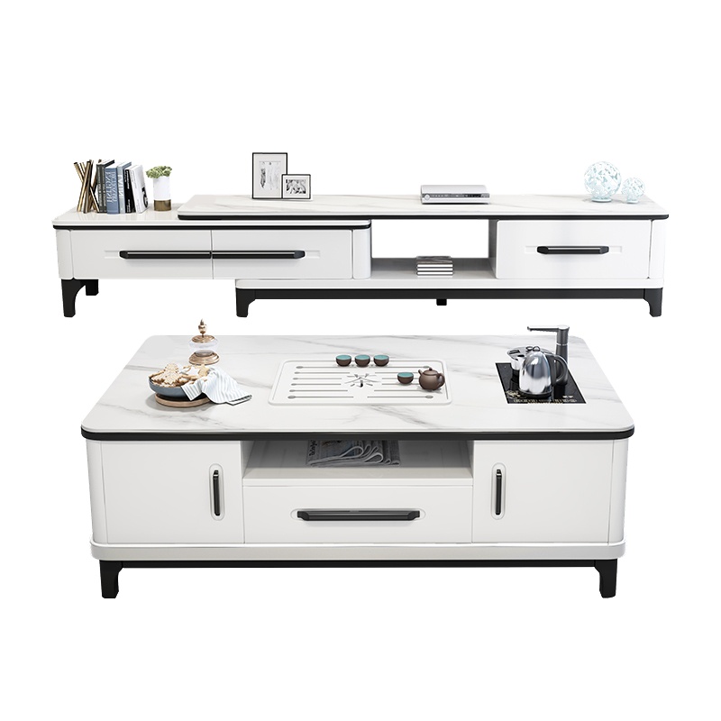 锐取 岩板电视柜茶几组合墙柜小户型北欧现代简约可伸缩岩板电视柜意式极简轻奢风简约地柜