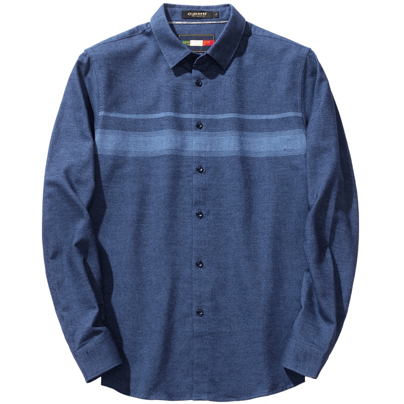 千纸鹤男士长袖休闲衬衫2019秋季新款青年纯棉条纹复古上衣10169