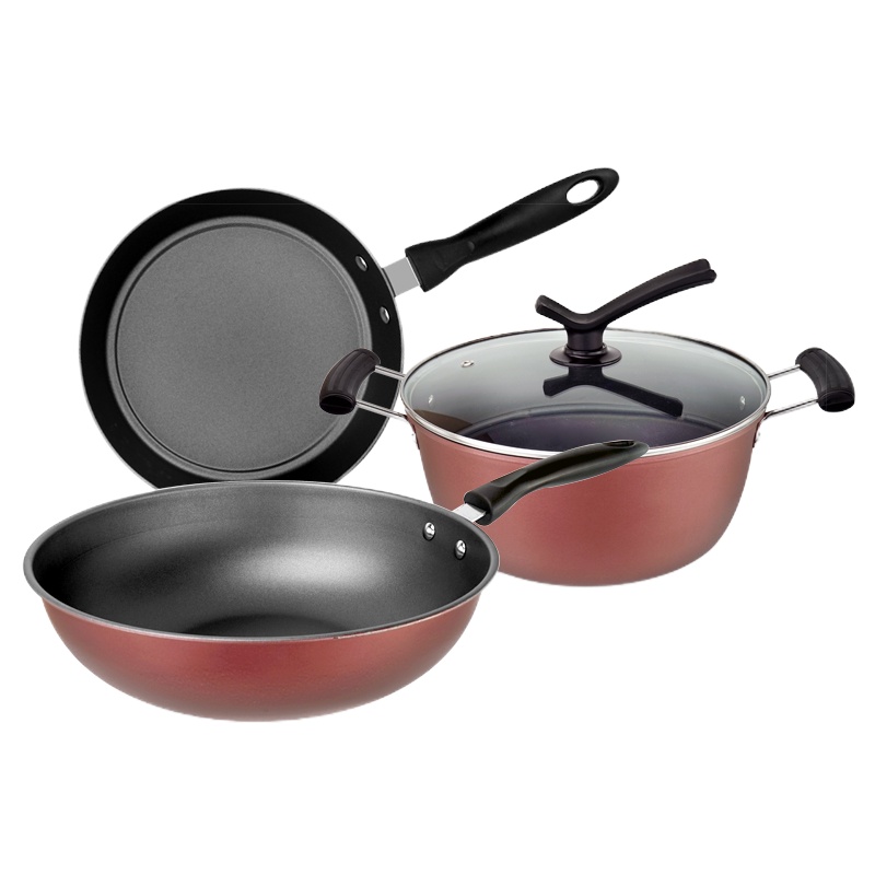 鑫众源 锅具套装三件套不粘炒锅煎锅厨具家用炒菜锅送礼电磁炉锅