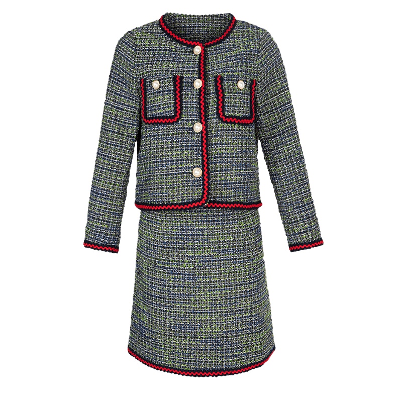 晚白2020冬季新品简约两件套小外套包臀半裙时尚小香风毛呢套装女