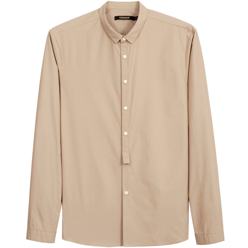 千纸鹤男装帅气长袖衬衫男春季新款时尚休闲纯色小方领衬衣10230