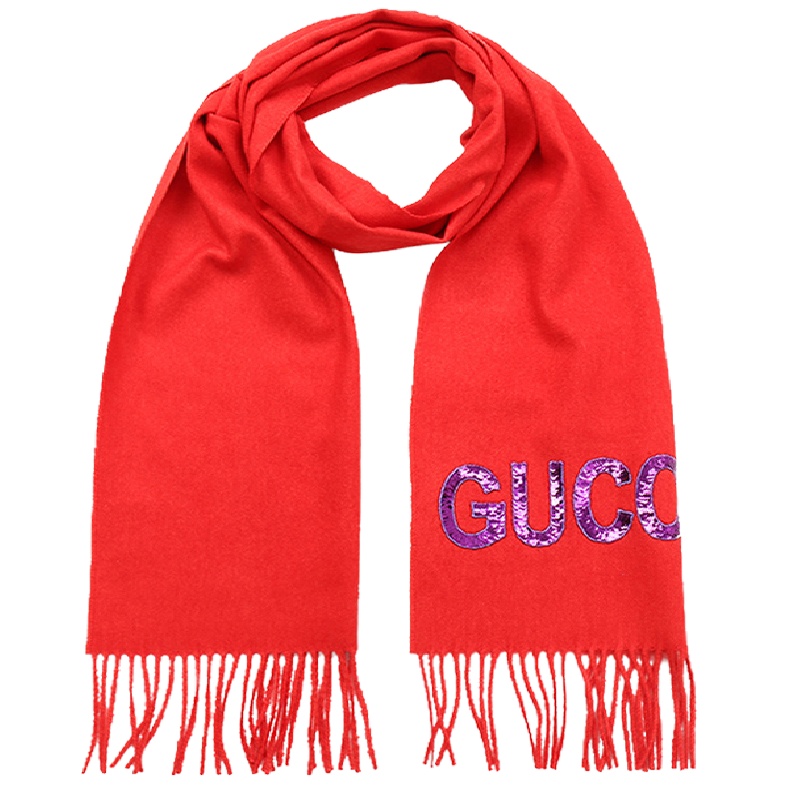 [奢品]GUCCI 古驰 女士红色亮片logo流苏围巾 502362-3G334-6500