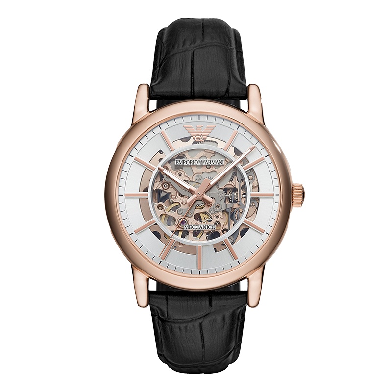 阿玛尼(EMPORIO.ARMANI)手表 皮质表带全自动镂空休闲机械表男士腕表商务休闲腕表 AR60007