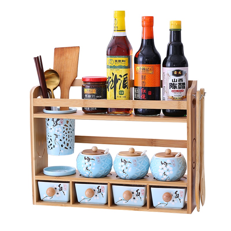 调料罐套装 密封罐调味罐陶瓷调料盒盐罐组合装带架子厨房置物架收纳组合装