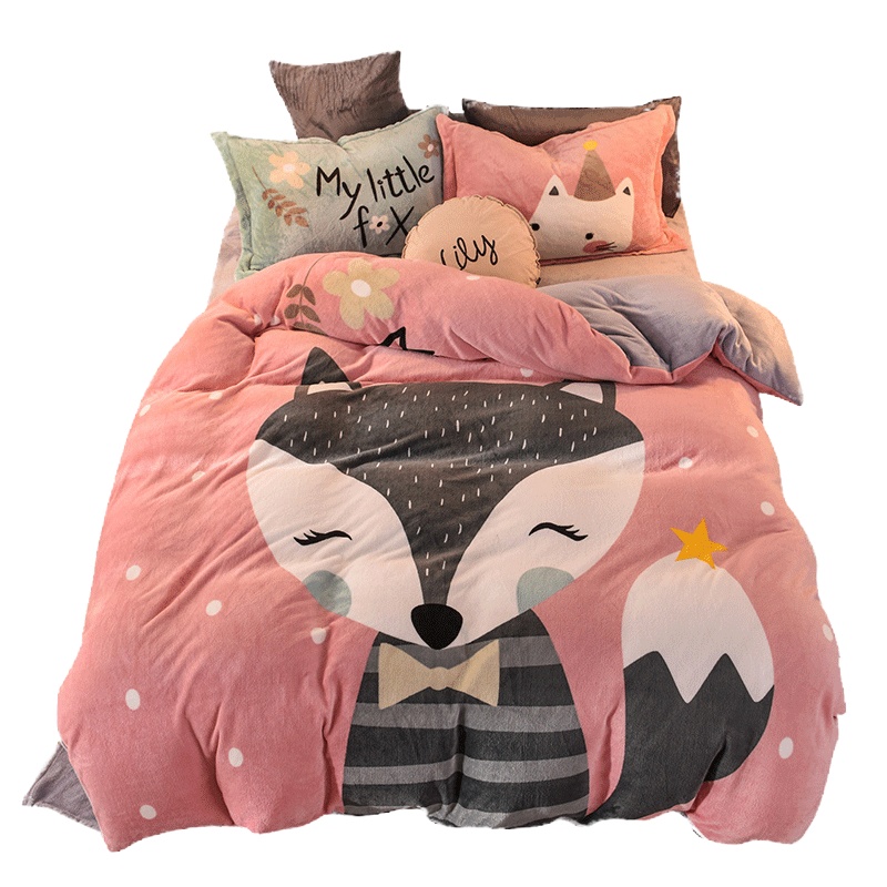 简夫人(MISSJIAN) 法兰绒四件套加厚保暖双面珊瑚绒冬季双层加绒4件套