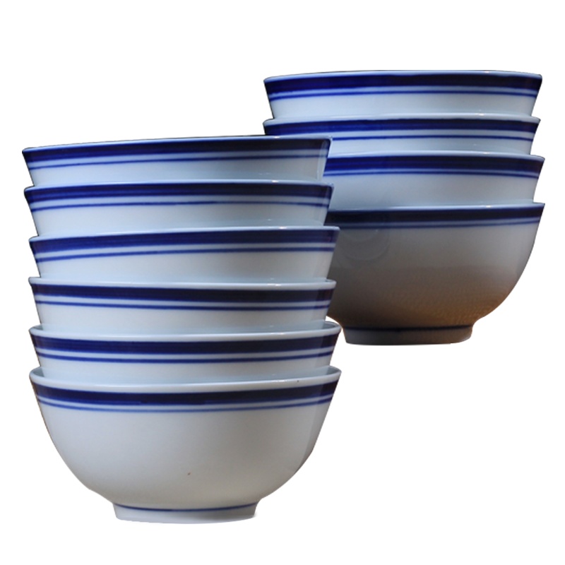 LICHEN 陶瓷蓝边饭碗景德镇青花瓷器5英寸中式釉下彩餐具微波炉适用 10个装