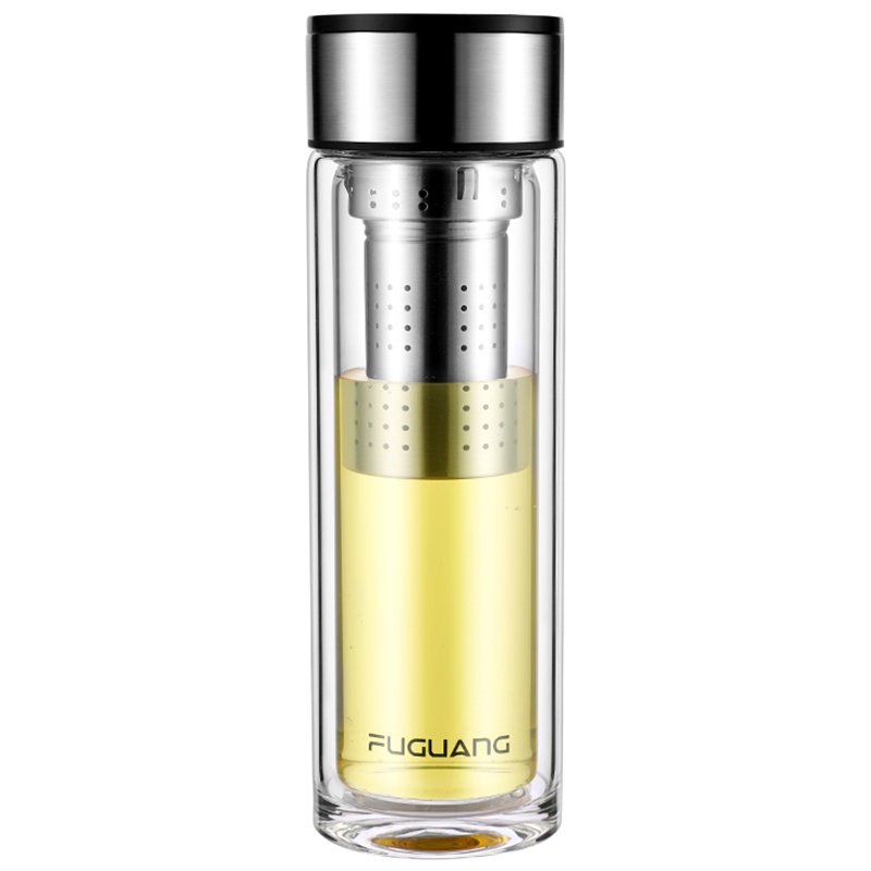 富光高档玻璃杯 礼盒装荣升玻璃杯 男女士双层隔热泡茶杯 316不锈钢滤网耐热防烫水杯子350ML WFB104-350