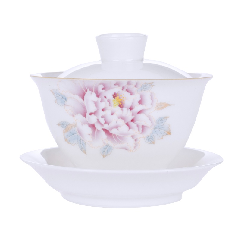 景德镇陶瓷手绘三才盖碗茶杯泡茶单个白瓷功夫茶具家用送礼