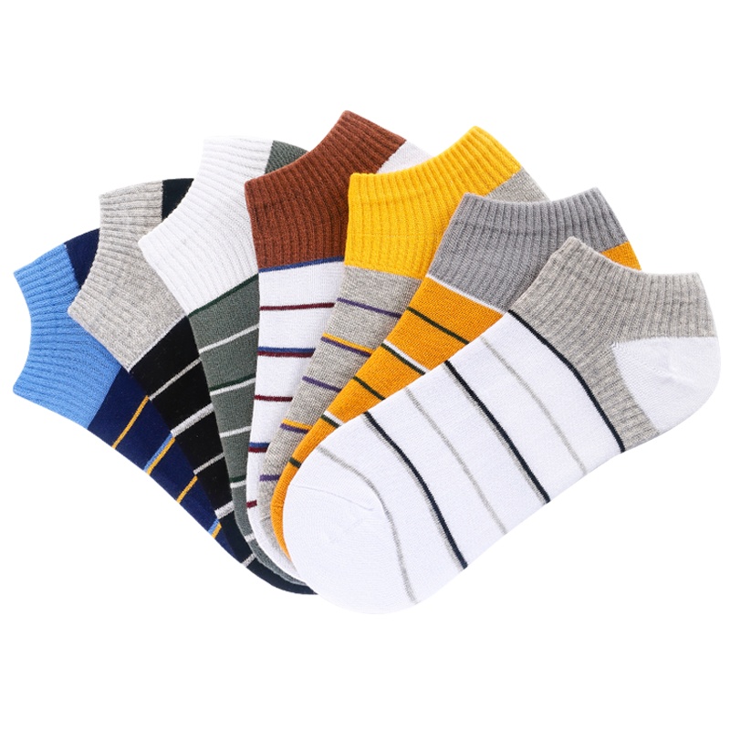 蓓乐妃袜子男士棉袜春夏季棉质短袜青少年初中运动夏款条纹矮腰低帮船袜袜i子