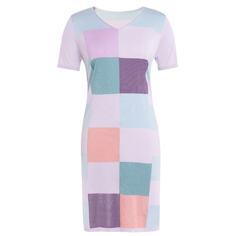 ERDOS/鄂尔多斯春夏新品真丝修身撞色拼接女士连衣裙