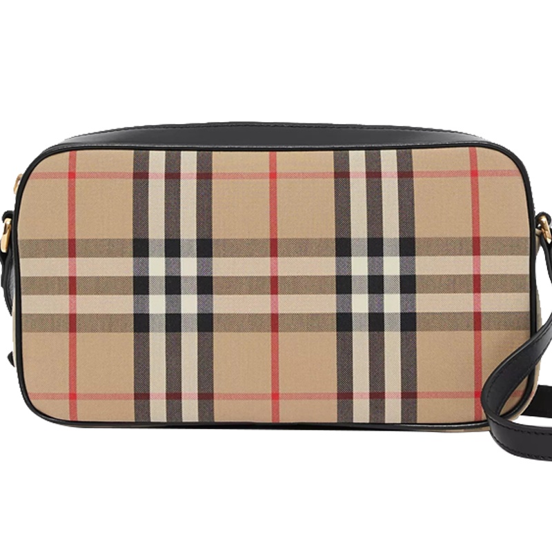 预订 BURBERRY 博柏利 小号 Vintage 格纹拼皮革相机包 单肩包 斜挎包8020725