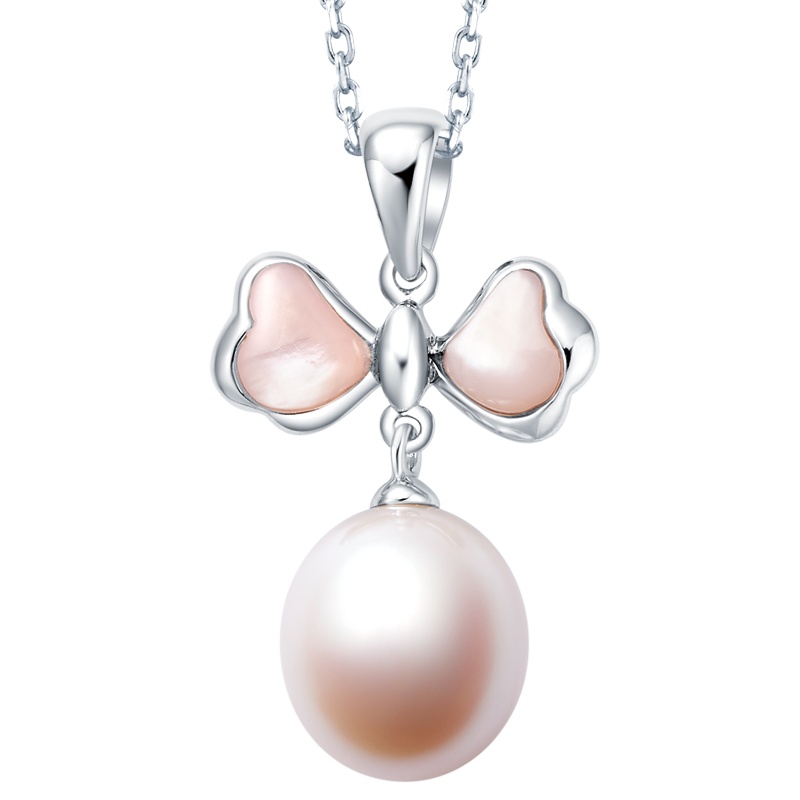 周大福 蝴蝶结925银贝壳珍珠吊坠AQ32773