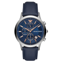 阿玛尼(EMPORIO ARMANI)蓝色皮革商务时尚大气防水男士腕表