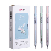 得力中性笔0.38mm学生用黑色拔帽式小清新可爱卡通简约签字笔水性碳素笔全针管式水笔12只盒装A469