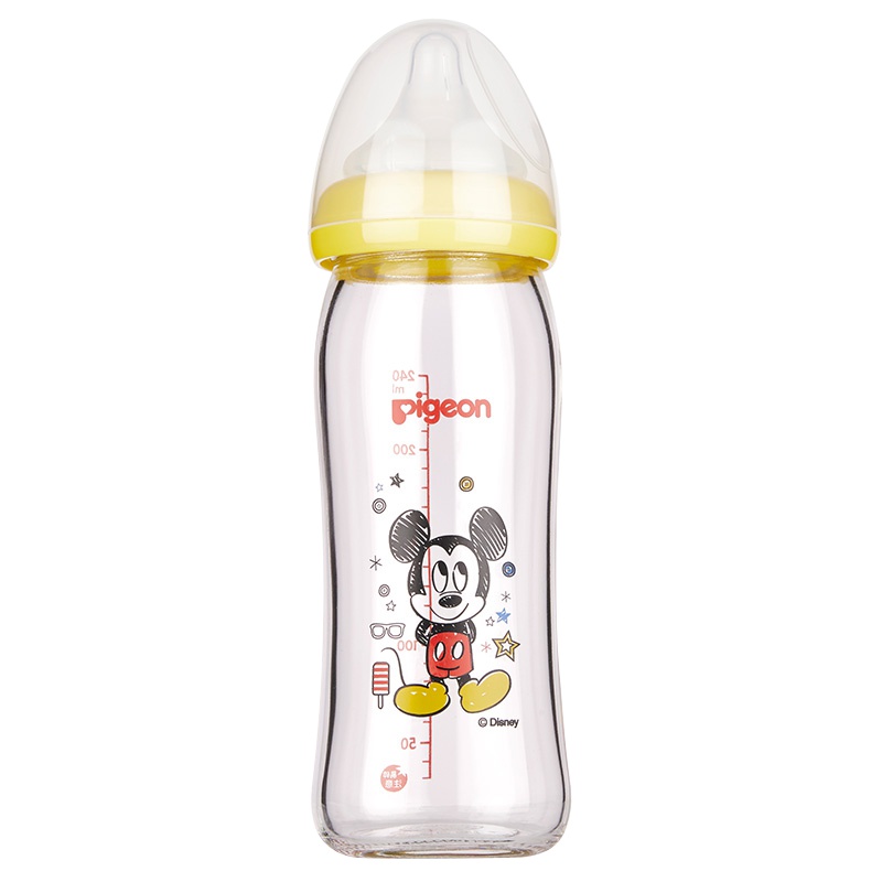贝亲（Pigeon） 自然实感宽口径玻璃彩绘奶瓶240ml 配L奶嘴（米奇宝宝-时尚）-3710